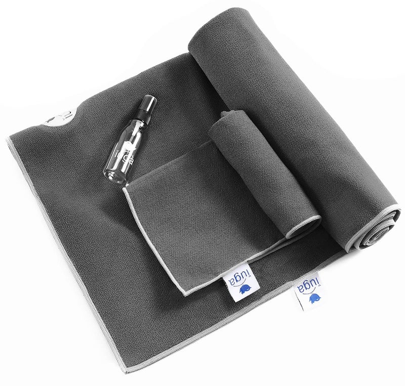 IUGA Yoga Towel for Hot Yoga Non Slip Extra Thick Yoga Mat Towel + Hand Towel 2in1 Set with Corner Pockets Super Absorbent and Quick Dry Hot Yoga Towel - Image 1